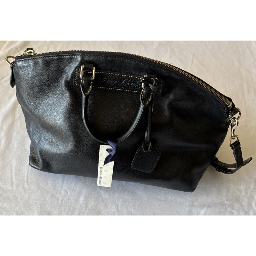 Dooney & Bourke Luxury Black Florentine Vacchetta Leather Satchel Shoulder Bag
